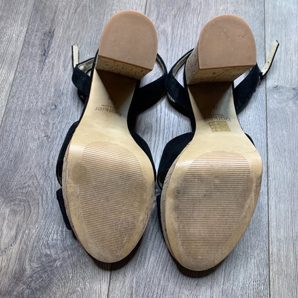 Botkier | Size 10 Black Velvet Open Toe Cork Heels - Picture 10 of 10